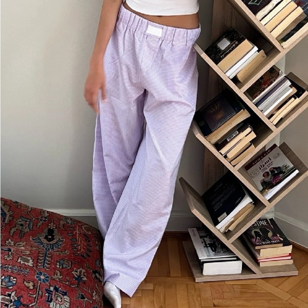 purple cozy checkered pants